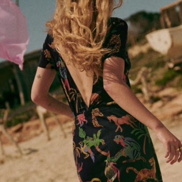 Sezane Black Maxi Dress with Colorful Animal Print - Picture 7 of 8